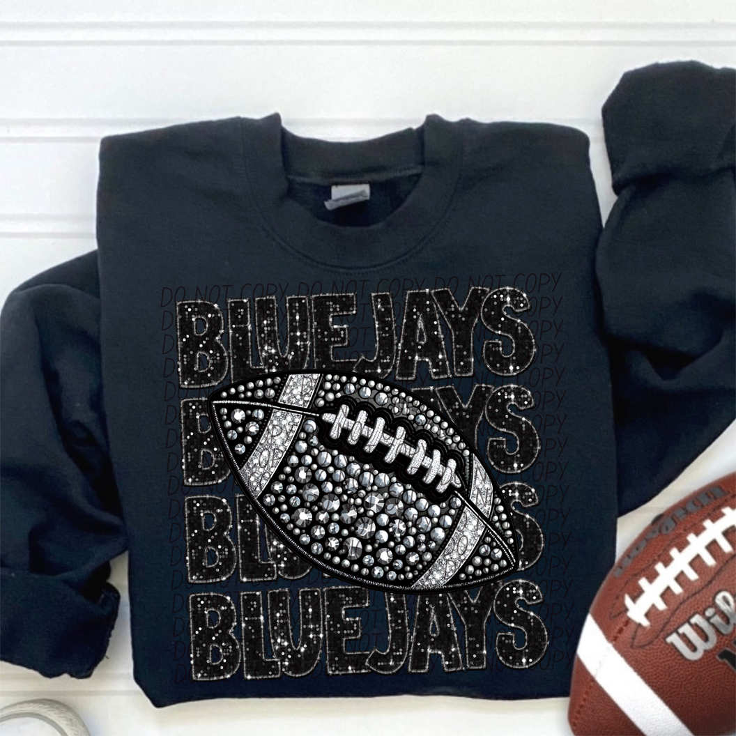 Bluejays Black Stacked Football-Lovie T Designs