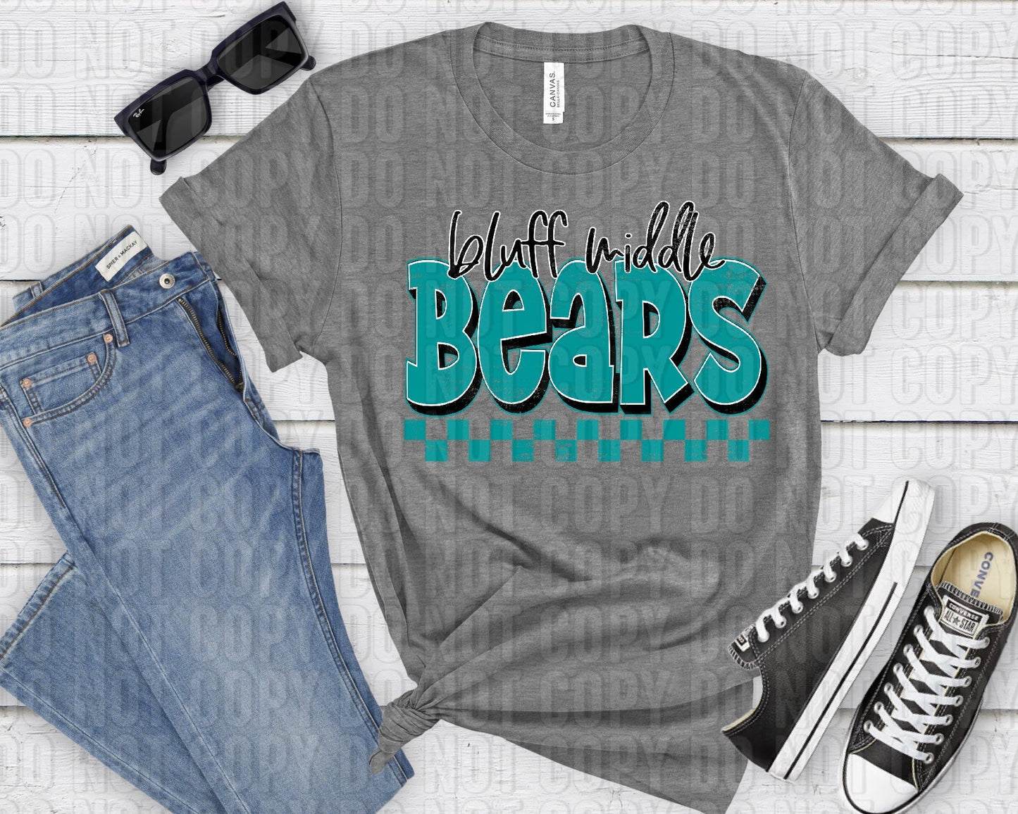 Bluff Middle Bears Black Turquoise Grunge-Lovie T Designs