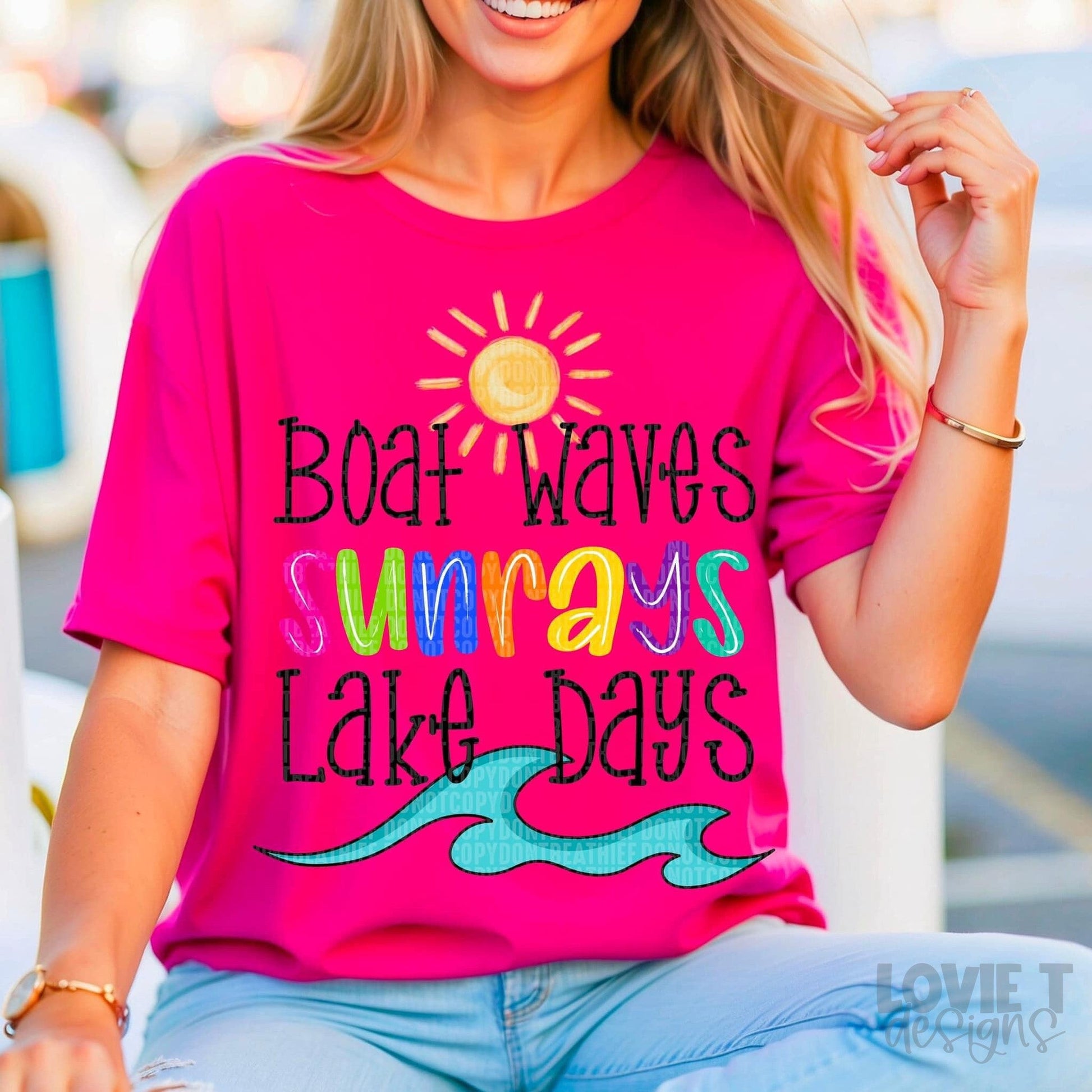 Boat Waves Sunrays Lake Days-Lovie T Designs