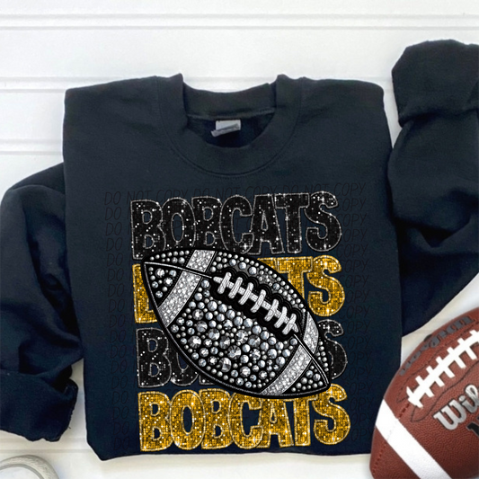 Bobcats Black Gold Stacked Football-Lovie T Designs