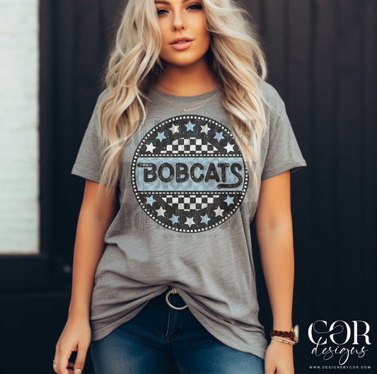 Bobcats Light Blue Checkered Stars Circle-Lovie T Designs