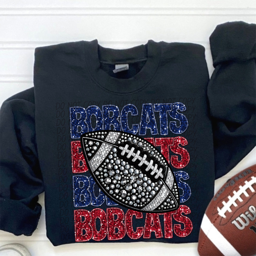 Bobcats Red Blue Stacked Football-Lovie T Designs