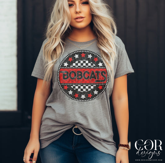 Bobcats Red Checkered Stars Circle-Lovie T Designs