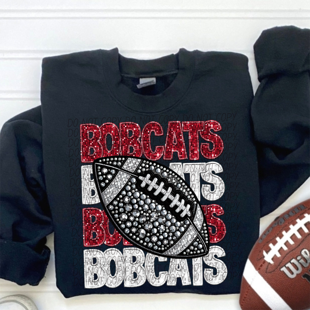 Bobcats Red White Stacked Football-Lovie T Designs