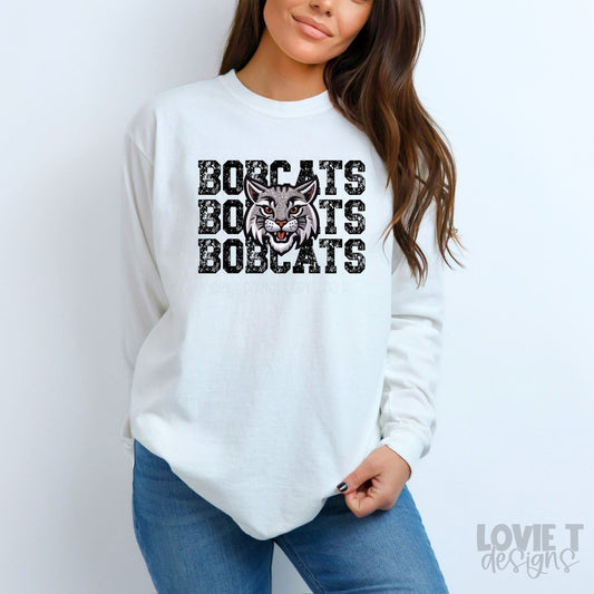 Bobcats Stacked Faux Embroidery