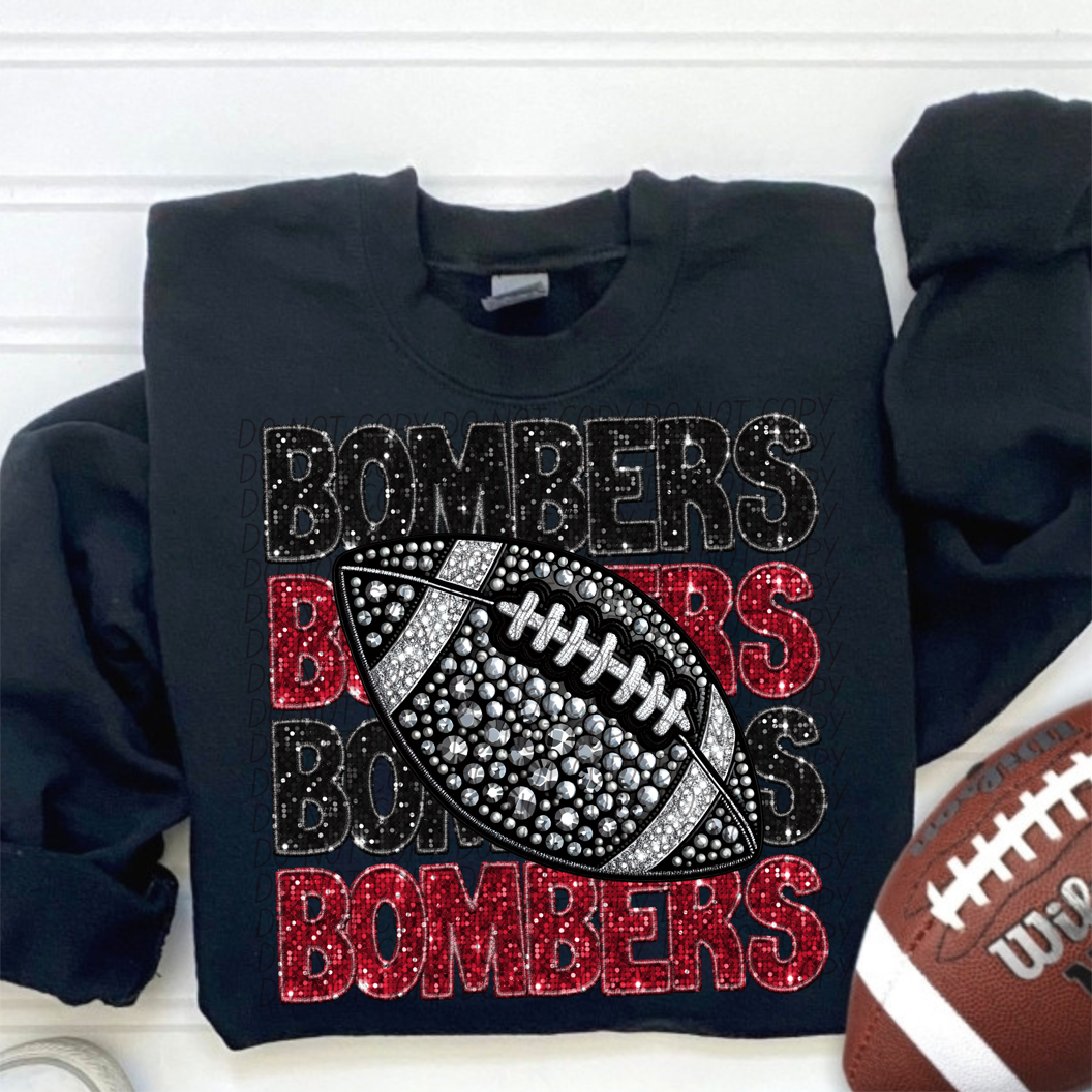 Bombers Red Black Stacked Football-Lovie T Designs