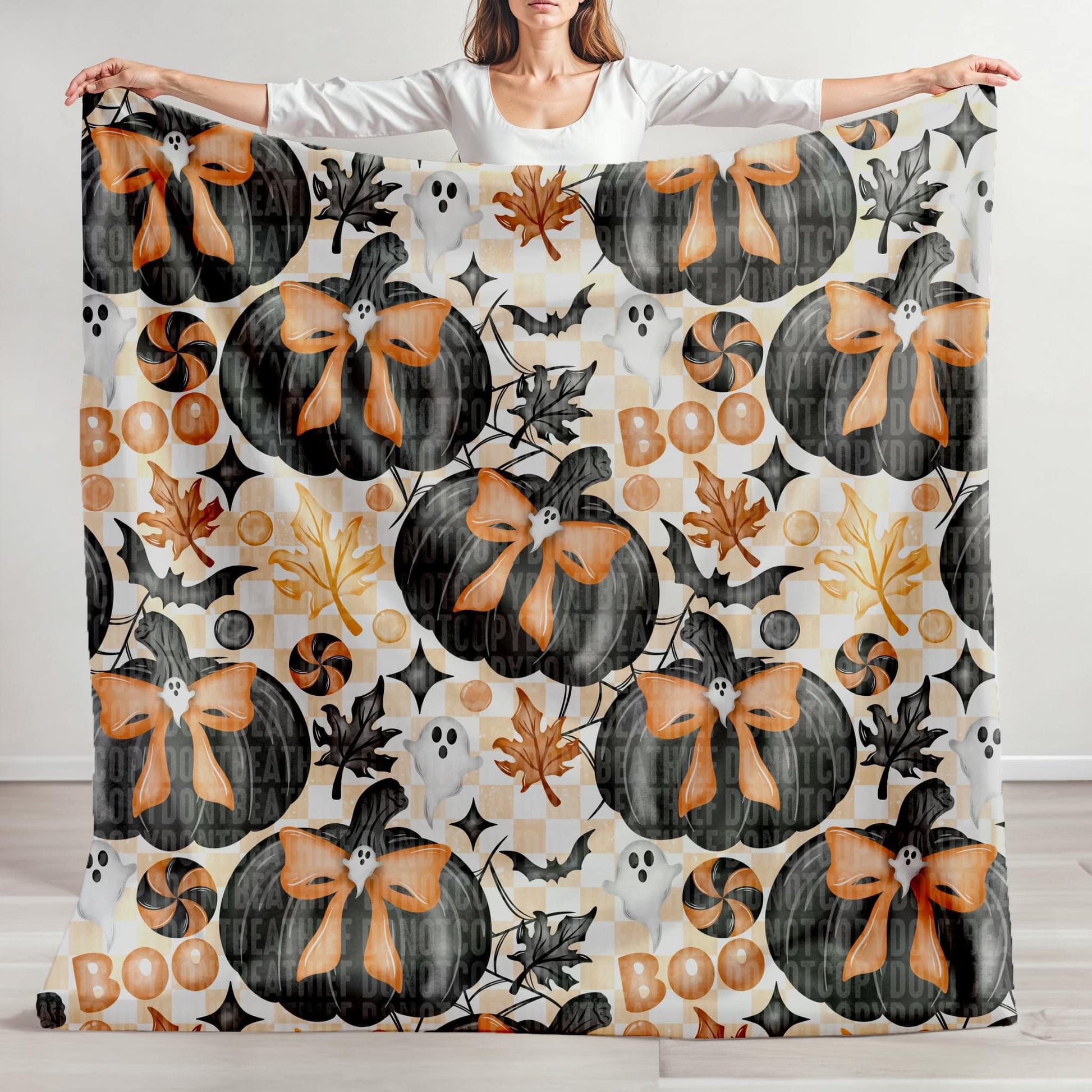 Boo Black and Orange Pumpkin Blanket-Lovie T Designs