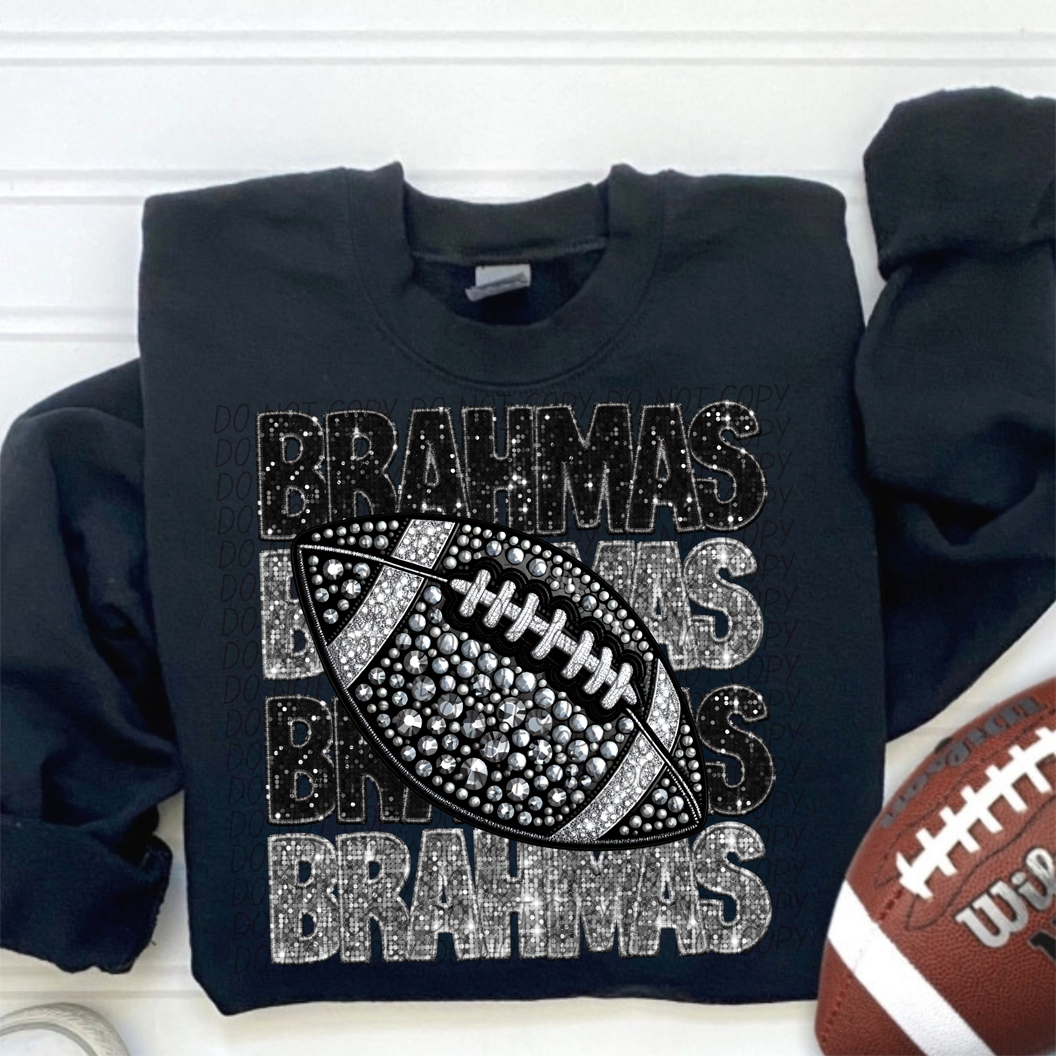 Brahmas Black Silver Stacked Football-Lovie T Designs