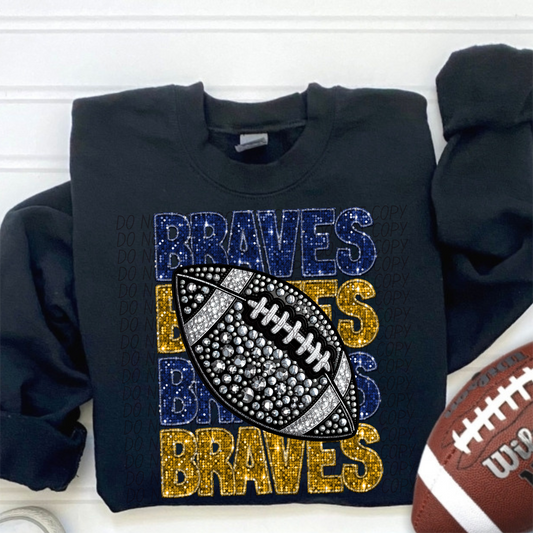 Braves Blue Gold Stacked Football-Lovie T Designs