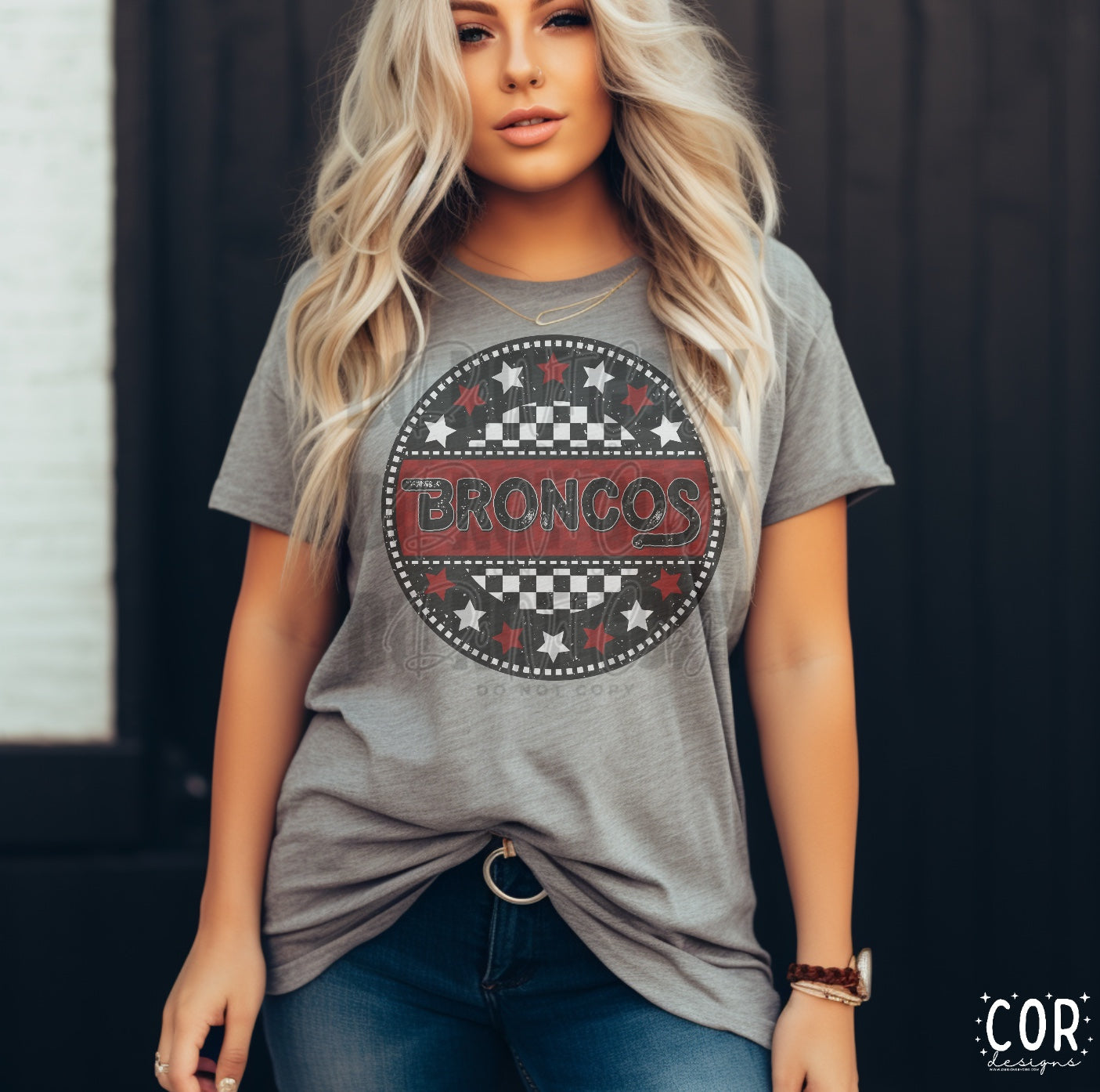 Broncos Maroon Checkered Stars Circle-Lovie T Designs