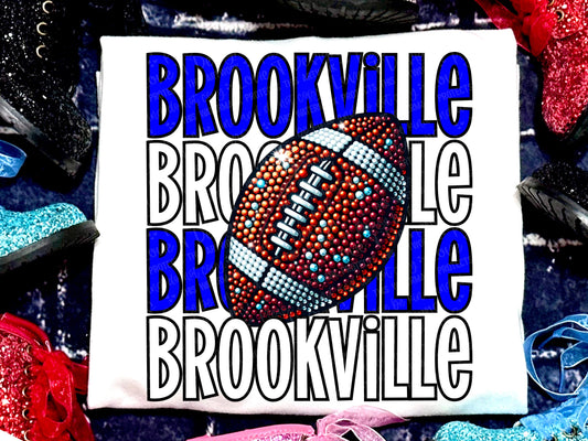 Brookville Football Faux Rhinestones Royal Blue White-Lovie T Designs