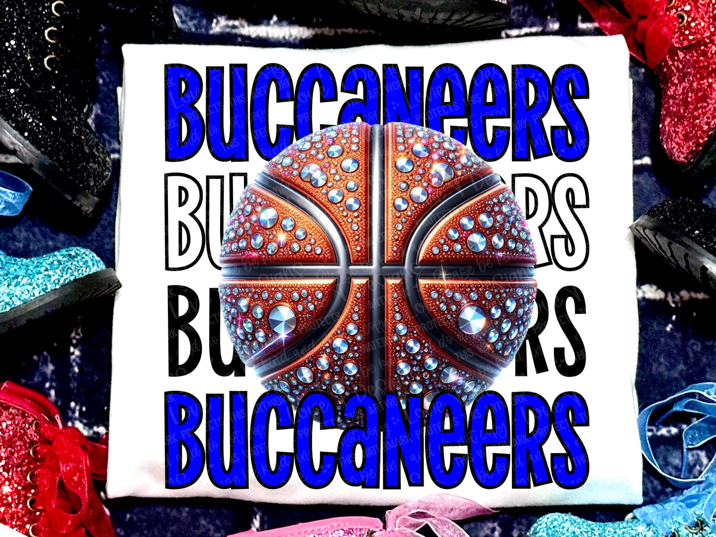 Buccaneers Basketball Faux Rhinestones Royal Blue Black-Lovie T Designs