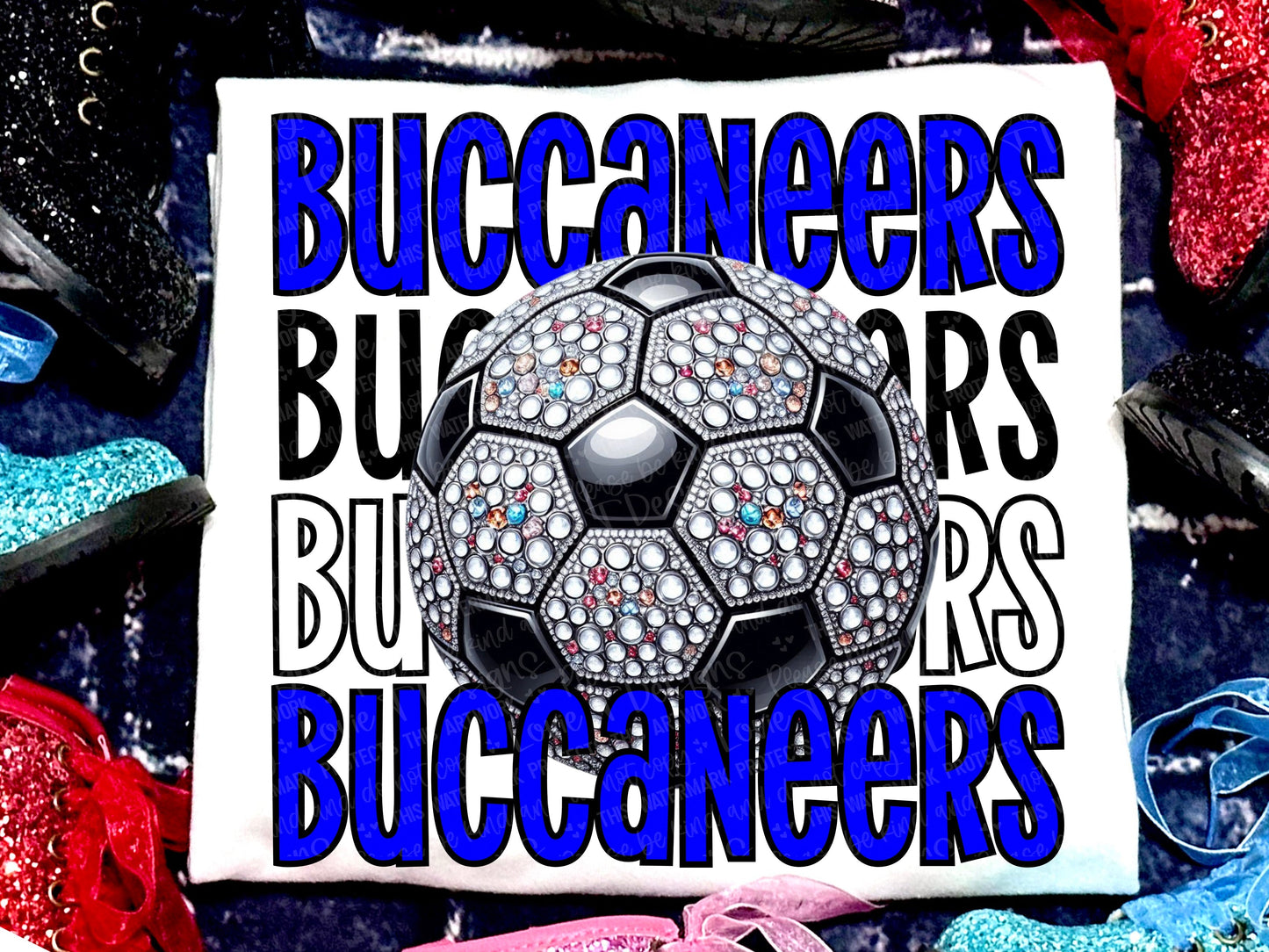 Buccaneers Soccer Faux Rhinestones Royal Blue Black-Lovie T Designs