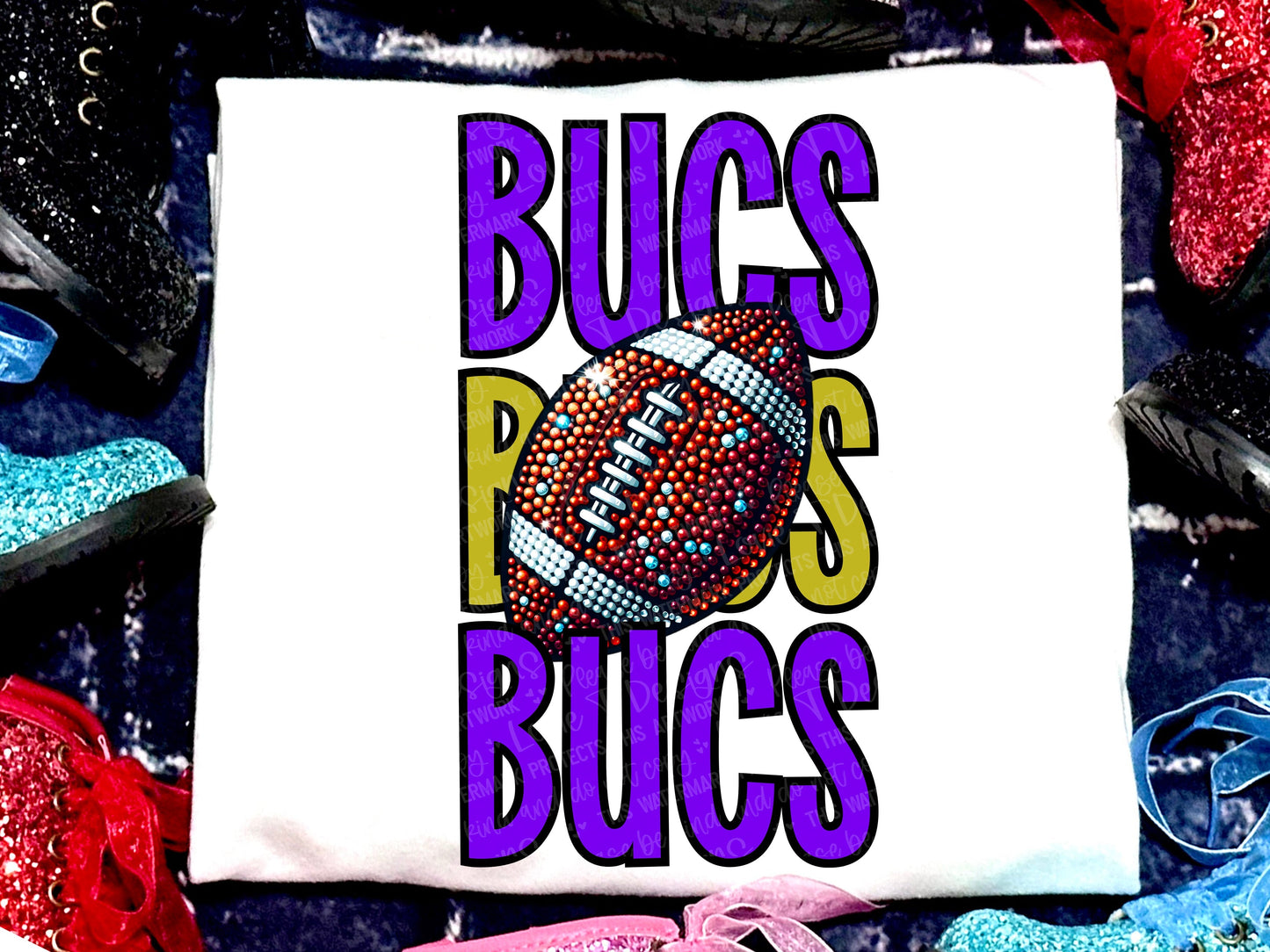 Bucs Football Faux Rhinestones Purple Vegas Gold-Lovie T Designs