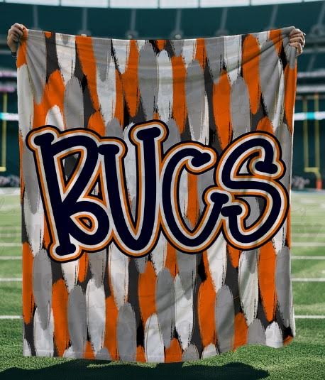 Bucs Funky Serif Blanket Navy and Orange-Lovie T Designs