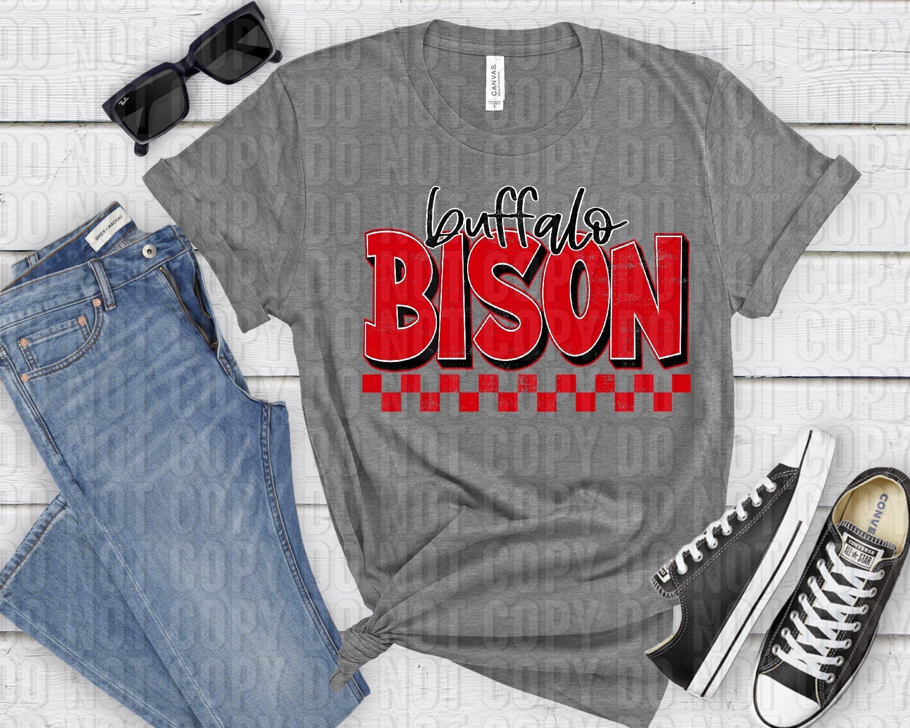 Buffalo Bison Black Red Grunge-Lovie T Designs