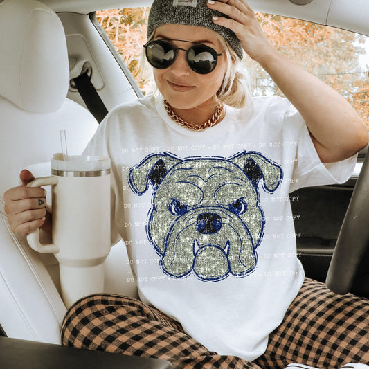 Bulldog Silver and Blue Sequin Sparkle-Lovie T Designs