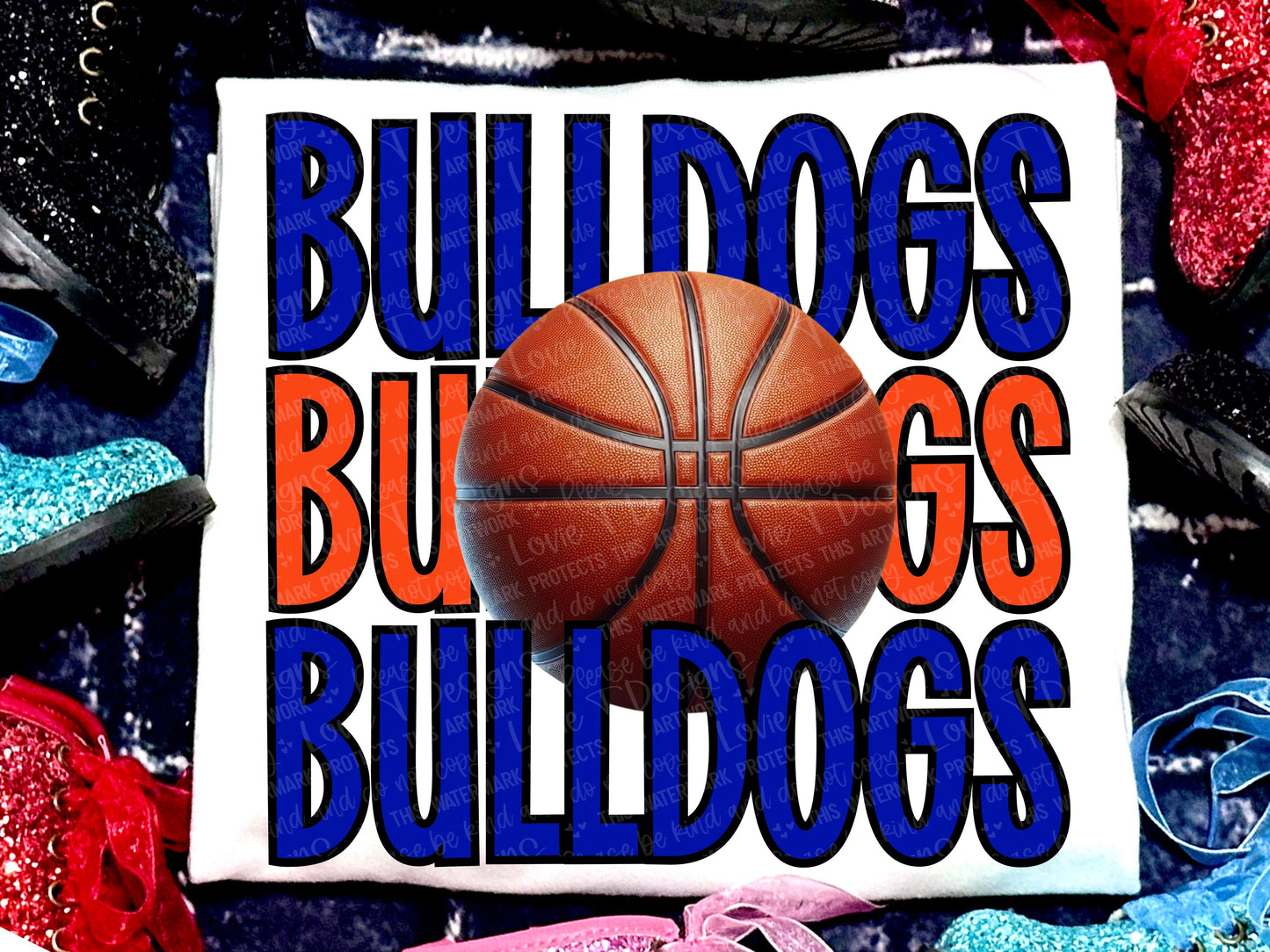 Bulldogs Basketball Faux Royal Blue Orange-Lovie T Designs