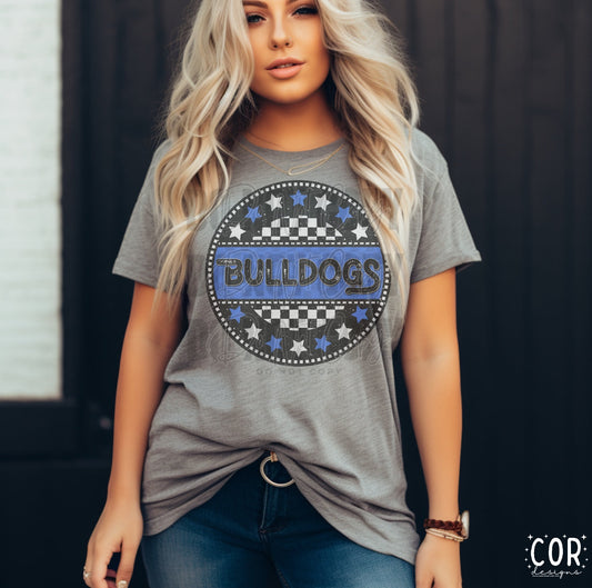 Bulldogs Blue Checkered Stars Circle-Lovie T Designs