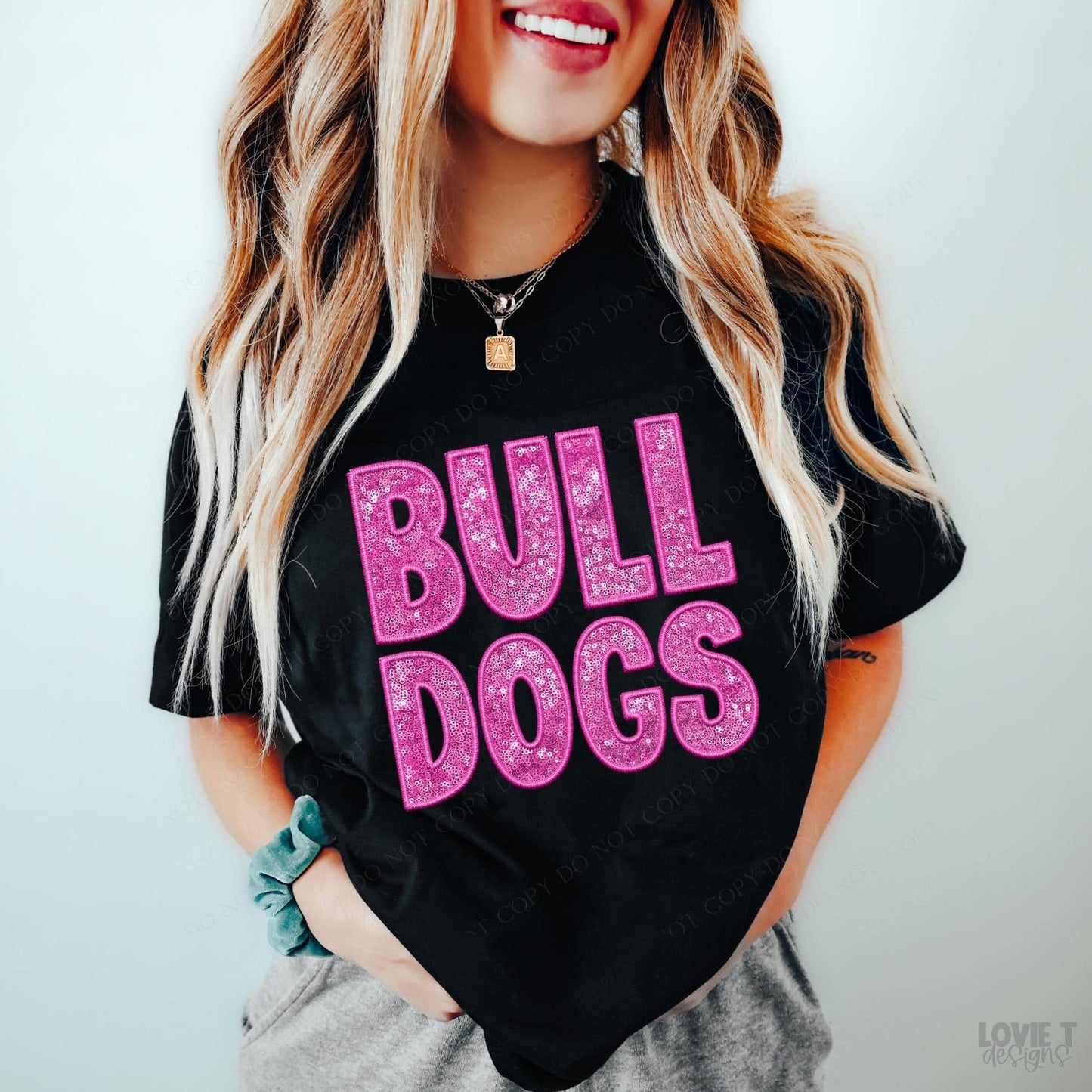 Bulldogs Embroidery & Sequin in Pink