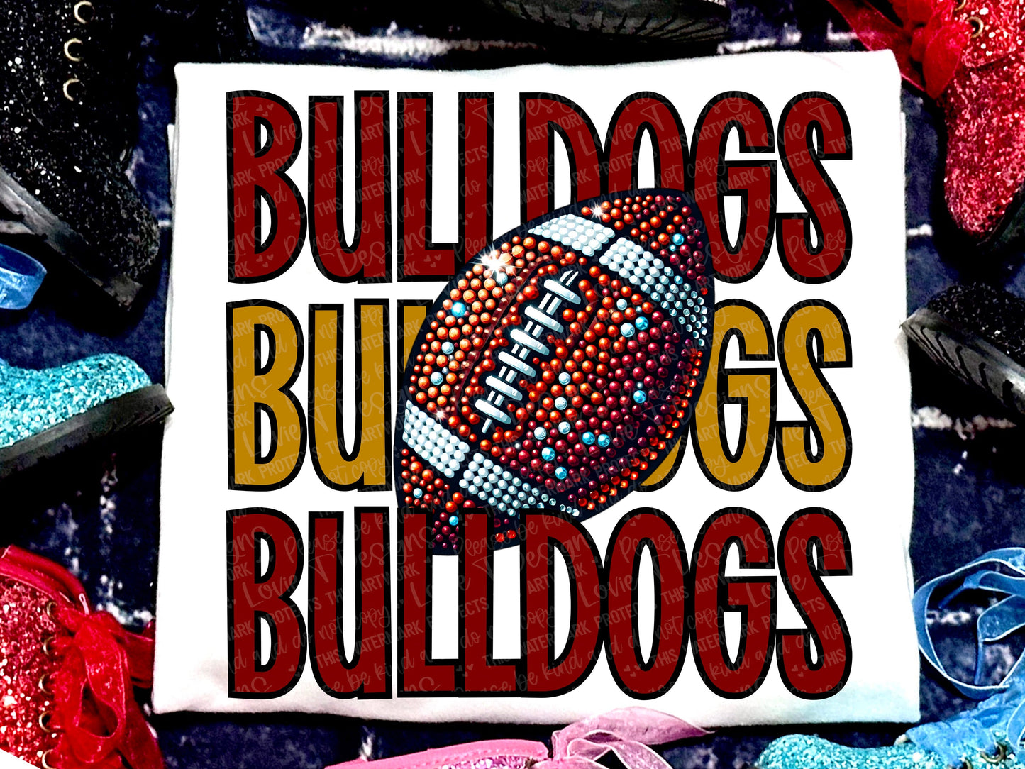 Bulldogs Football Faux Rhinestones Maroon Yellow Gold-Lovie T Designs