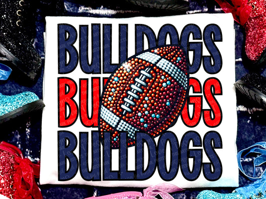 Bulldogs Football Faux Rhinestones Navy Red-Lovie T Designs