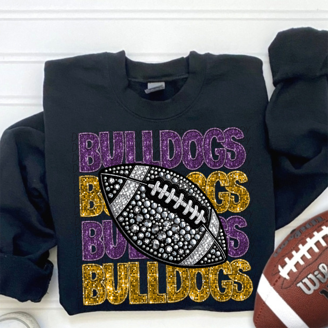 Bulldogs Gold Black Stacked Football-Lovie T Designs