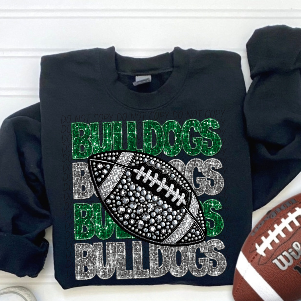 Bulldogs Green Silver Stacked Football-Lovie T Designs