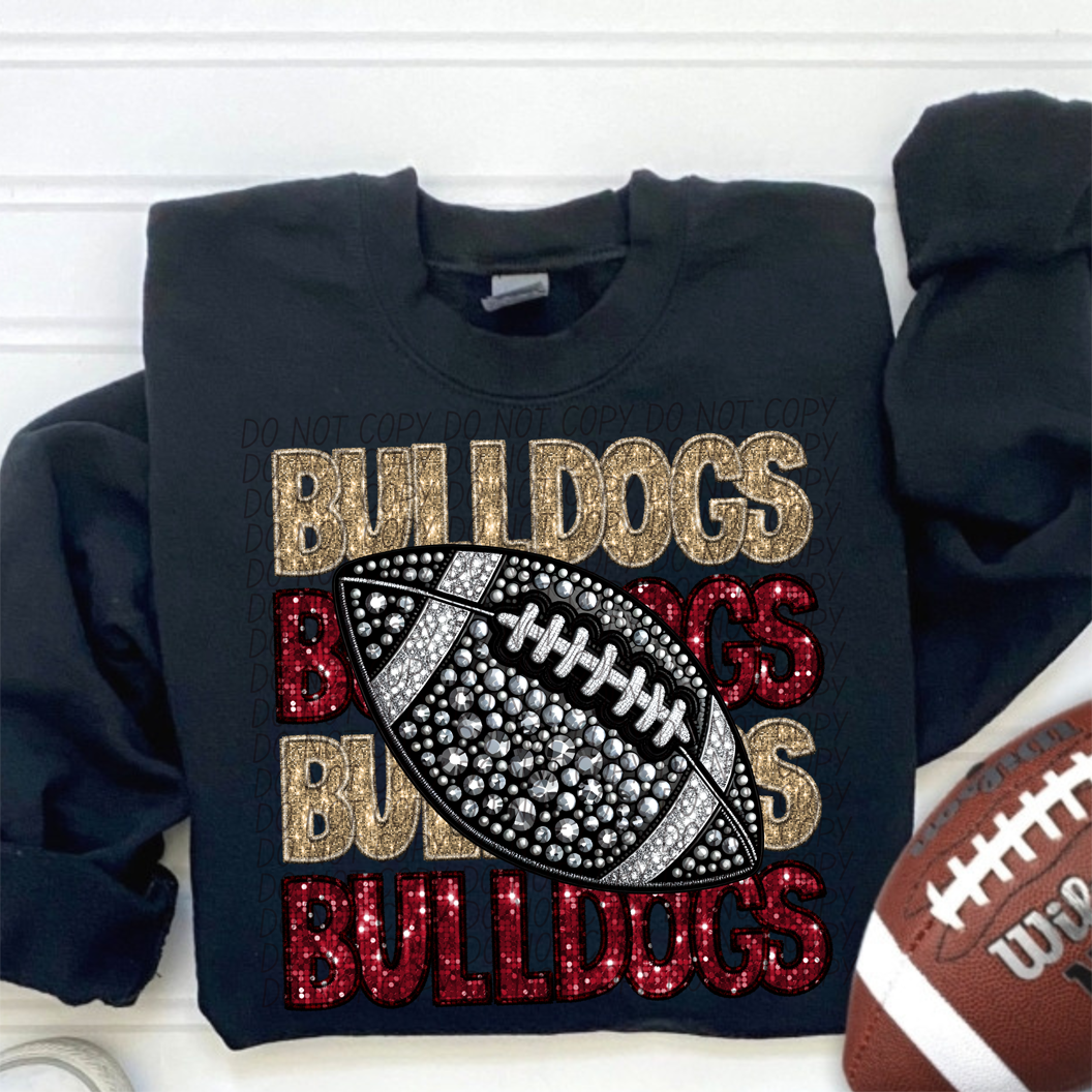 Bulldogs Maroon Gold Stacked Football-Lovie T Designs