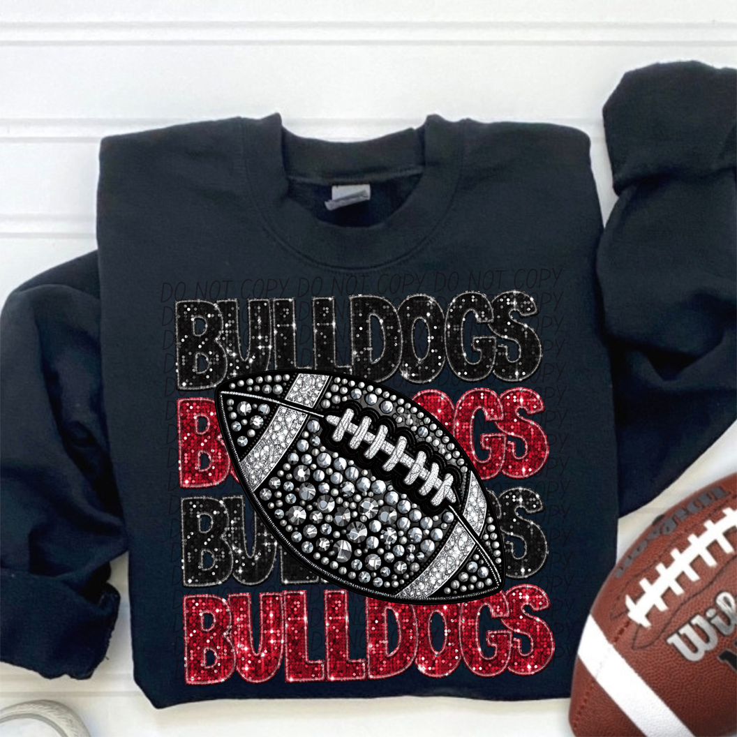 Bulldogs Red Black Stacked Football-Lovie T Designs