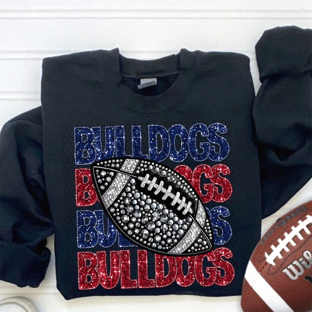 Bulldogs Red Blue Stacked Football-Lovie T Designs