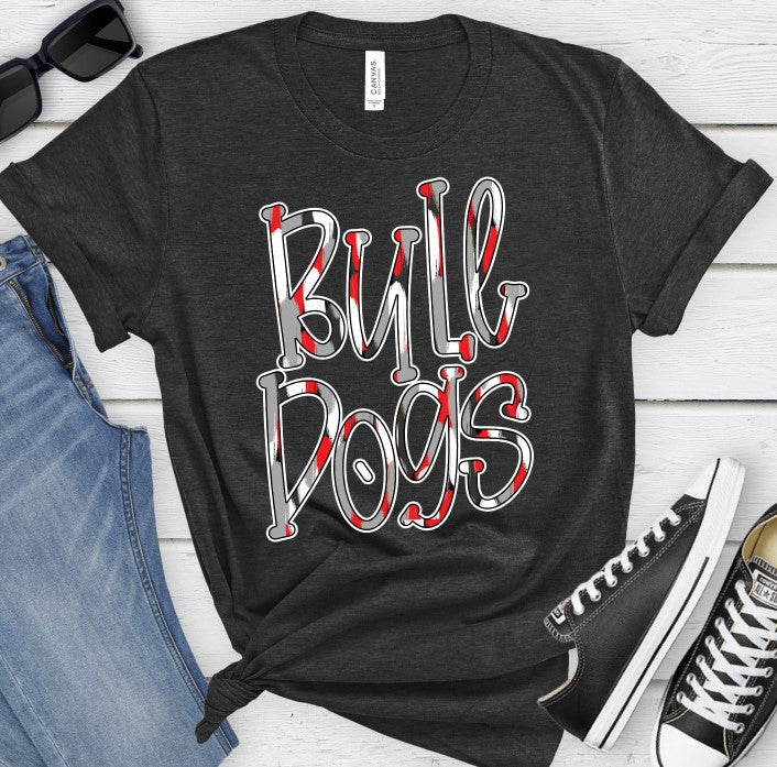 Bulldogs Red Overlay Funky Serif-Lovie T Designs