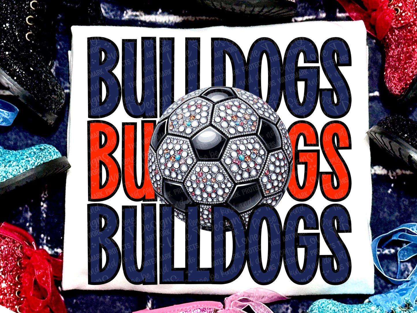 Bulldogs Soccer Faux Rhinestones Navy Red-Lovie T Designs