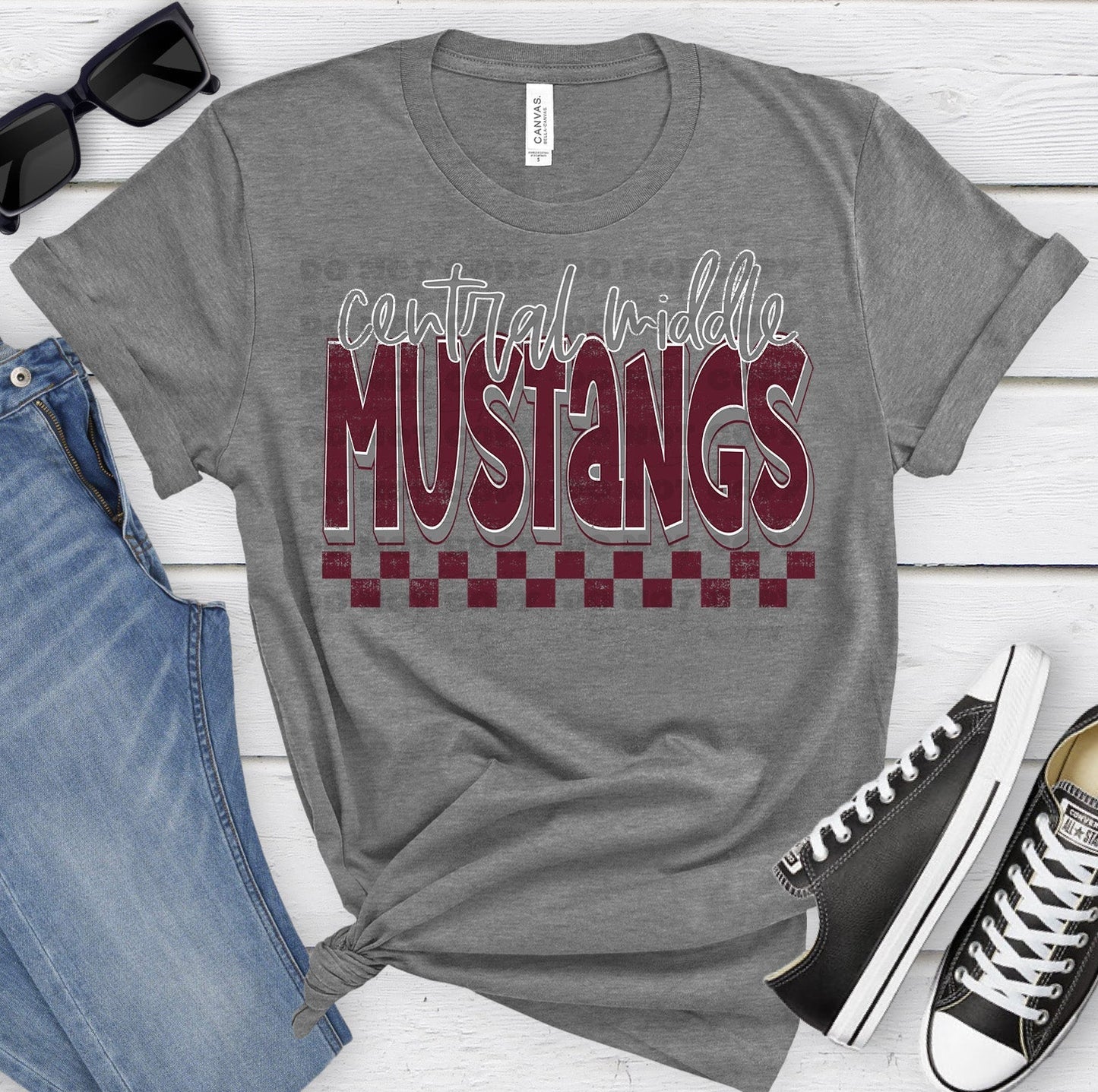 Central Middle Mustangs Maroon Gray Grunge-Lovie T Designs