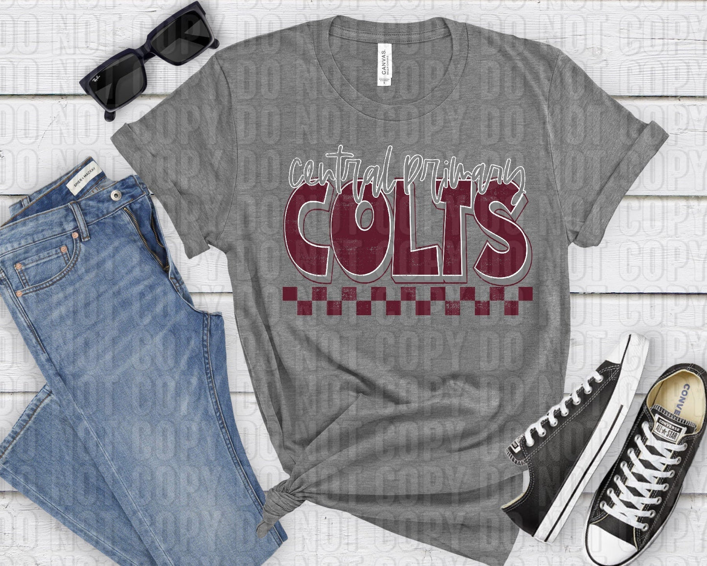 Central Primary Colts Gray Maroon Grunge-Lovie T Designs