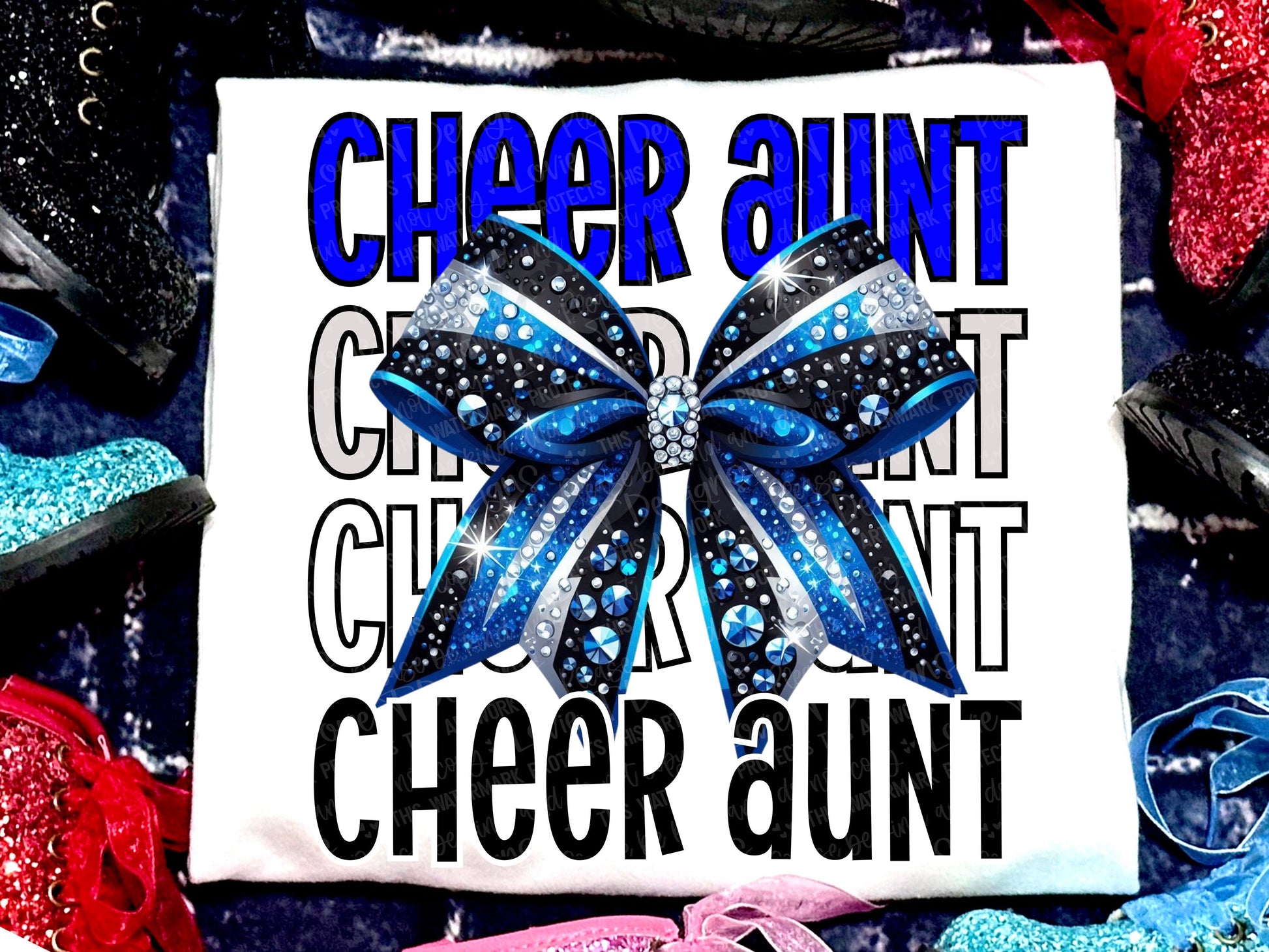 Cheer Aunt Faux Rhinestones Royal Blue Black-Lovie T Designs