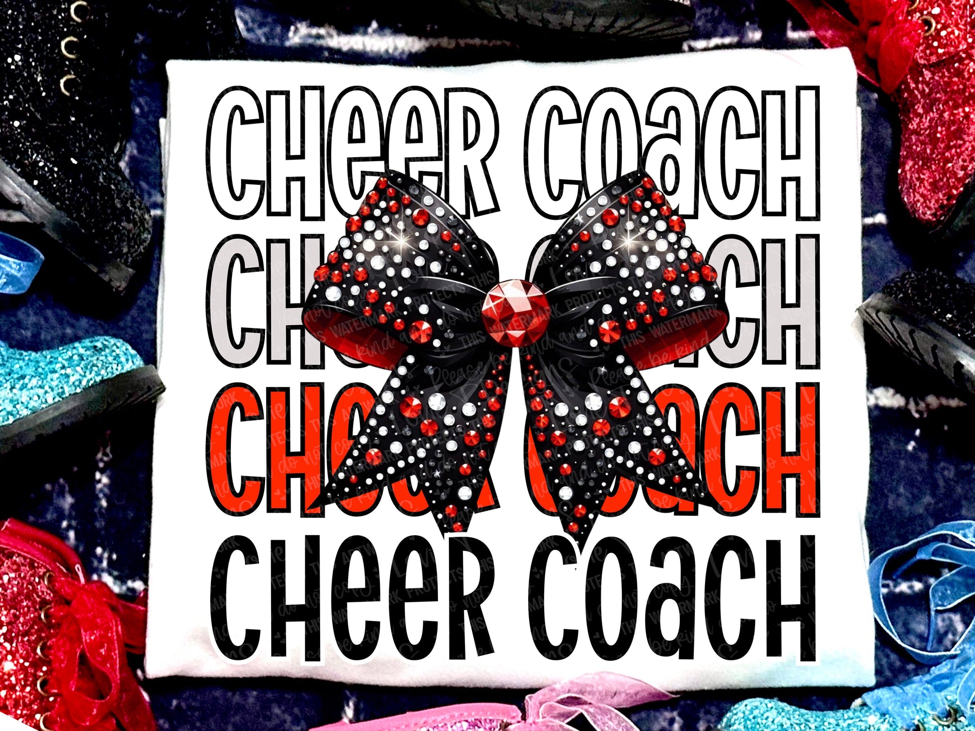 Cheer Coach Faux Rhinestones Red Black-Lovie T Designs