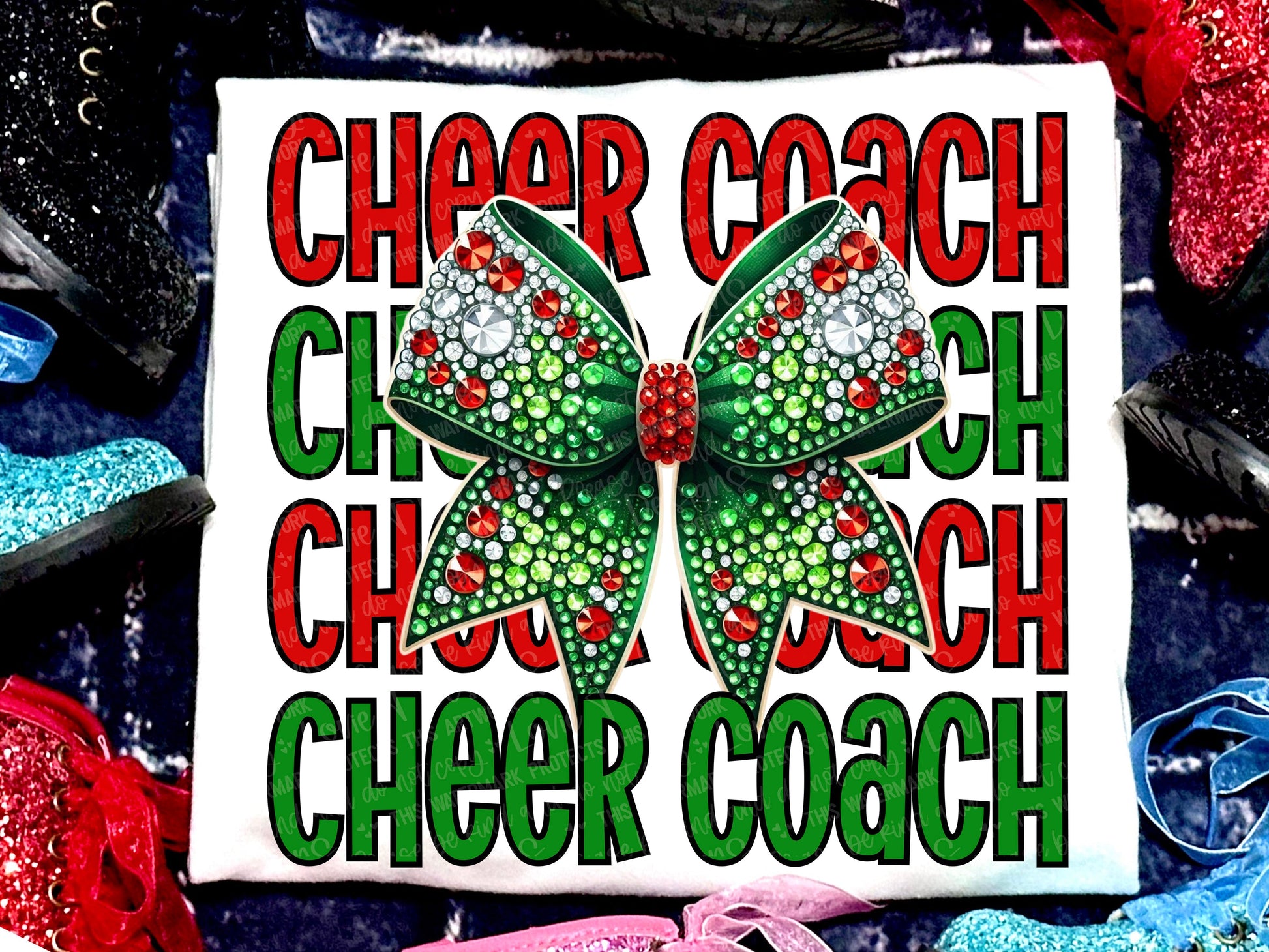 Cheer Coach Faux Rhinestones Red Green-Lovie T Designs