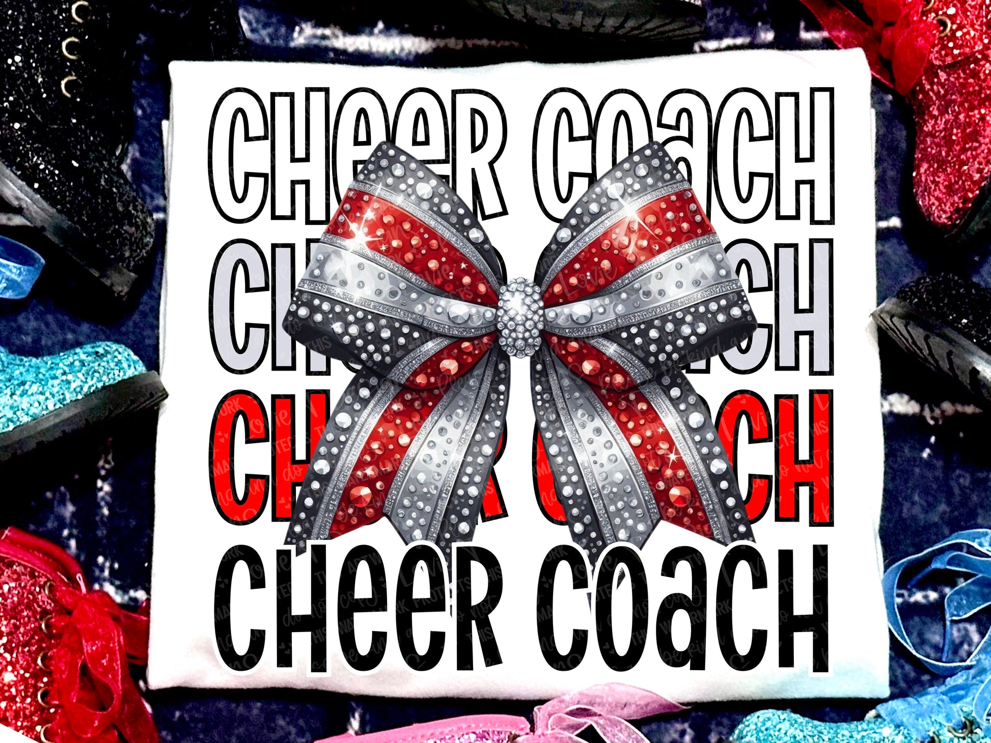 Cheer Coach Faux Rhinestones Red Silver White-Lovie T Designs