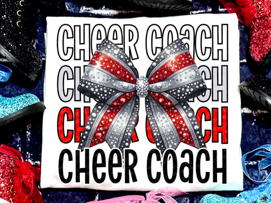 Cheer Coach Faux Rhinestones Red Silver White-Lovie T Designs