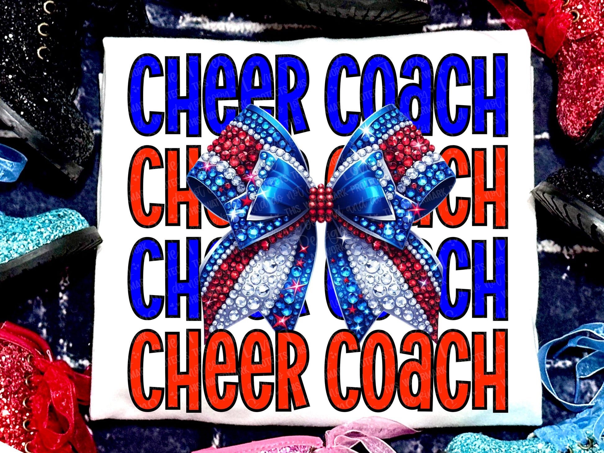 Cheer Coach Faux Rhinestones Royal Blue Red-Lovie T Designs