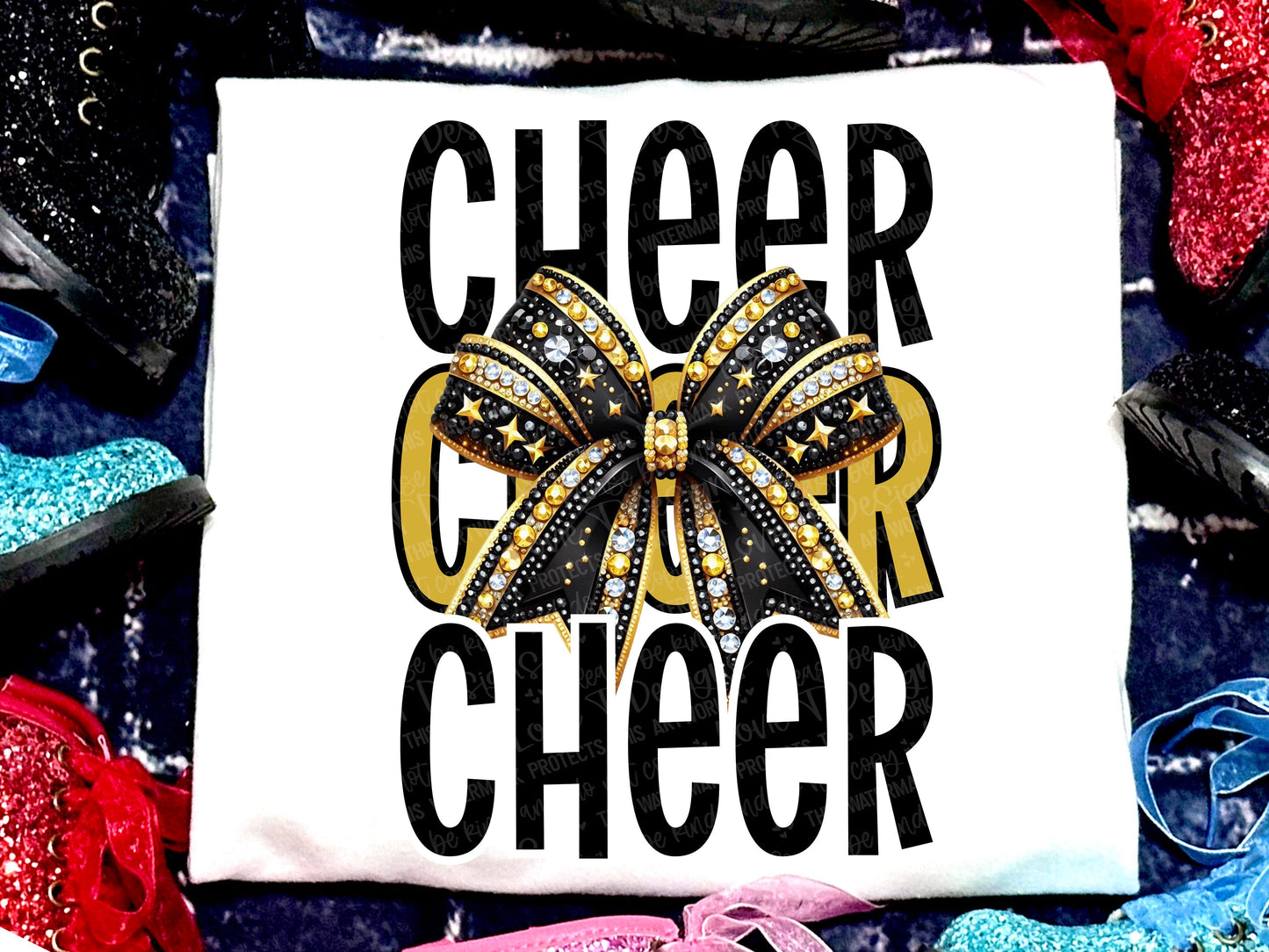 Cheer Faux Rhinestones Black Gold-Lovie T Designs