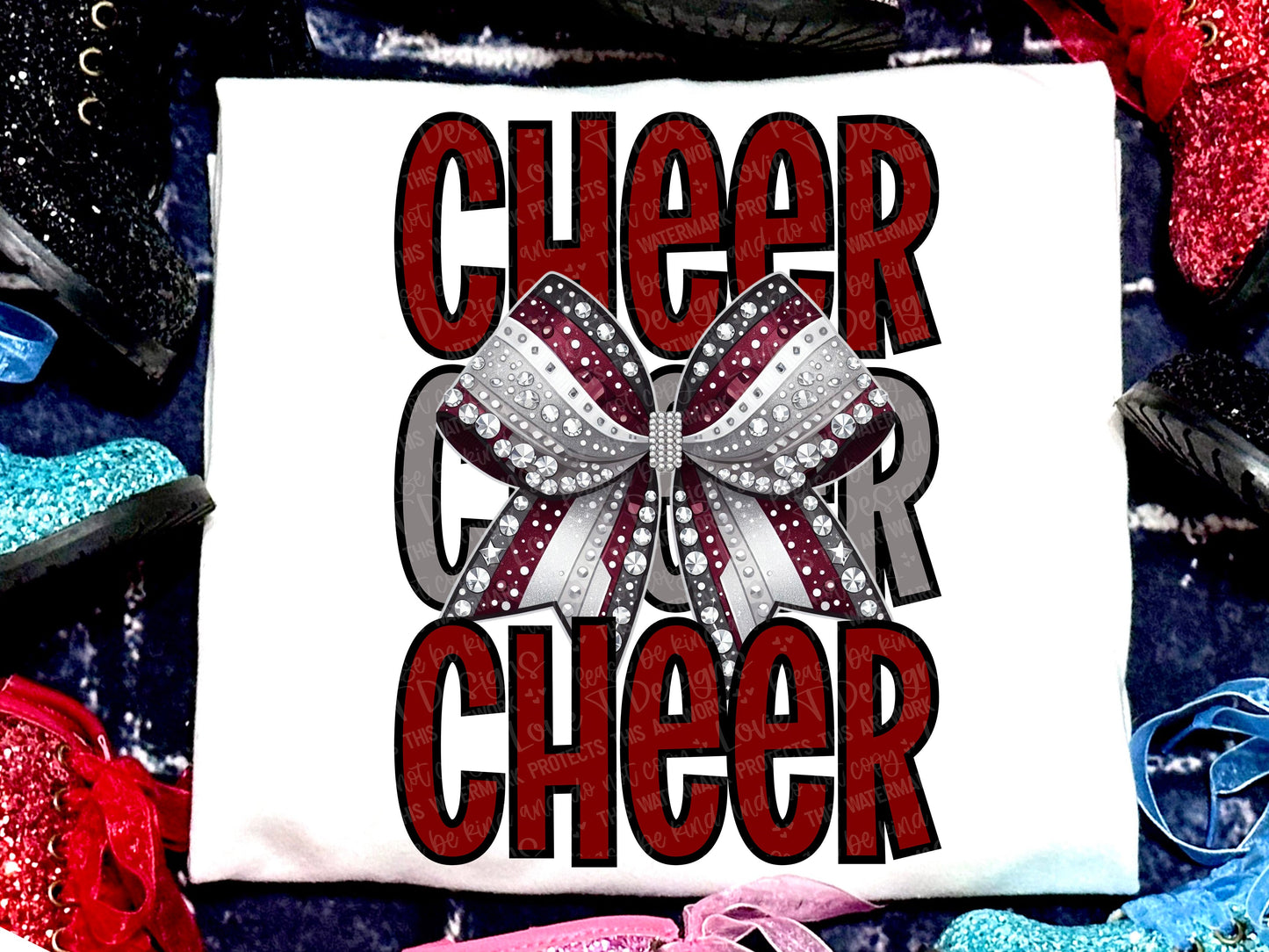 Cheer Faux Rhinestones Maroon Grey-Lovie T Designs