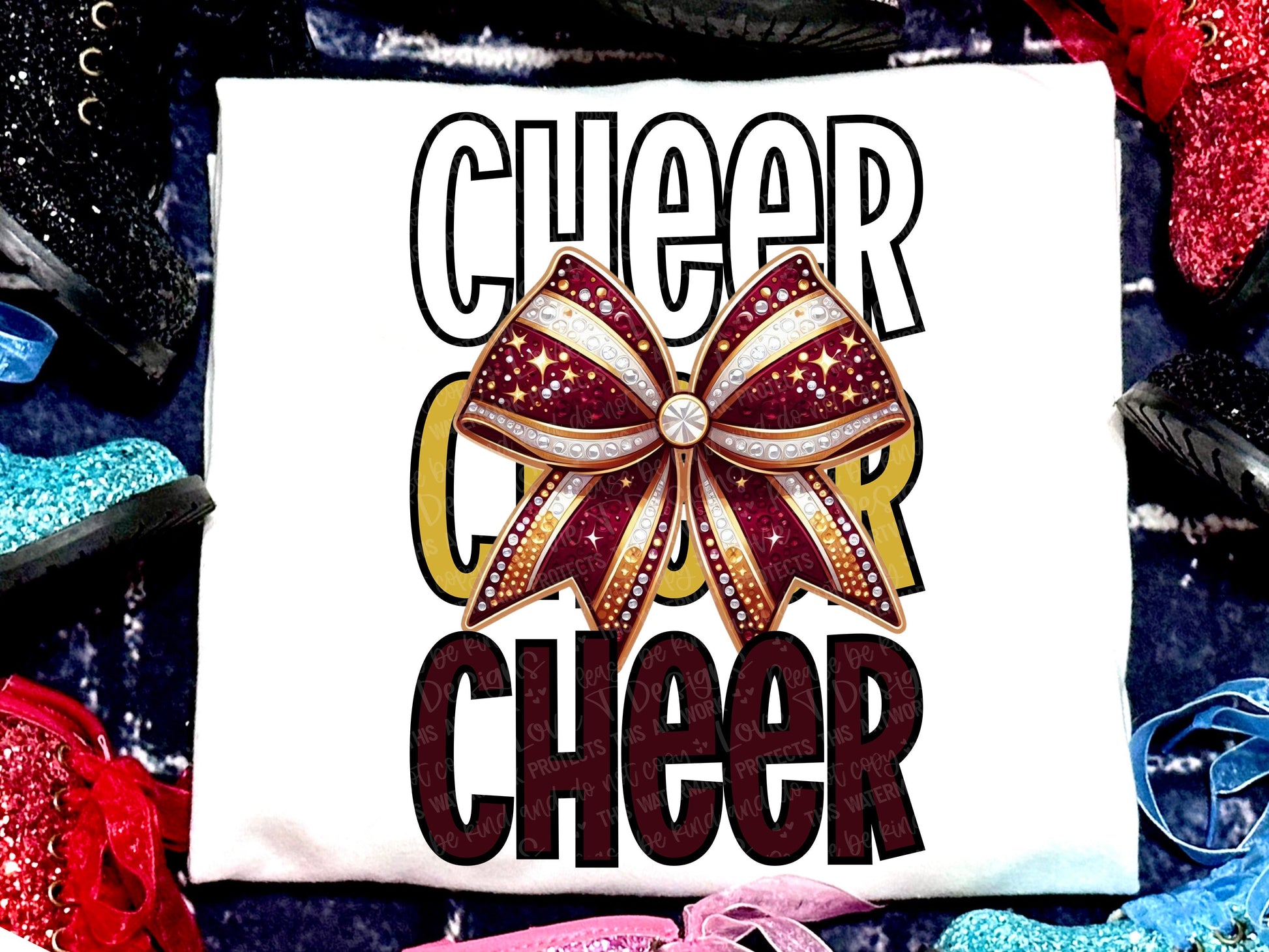 Cheer Faux Rhinestones Maroon Yellow Gold-Lovie T Designs