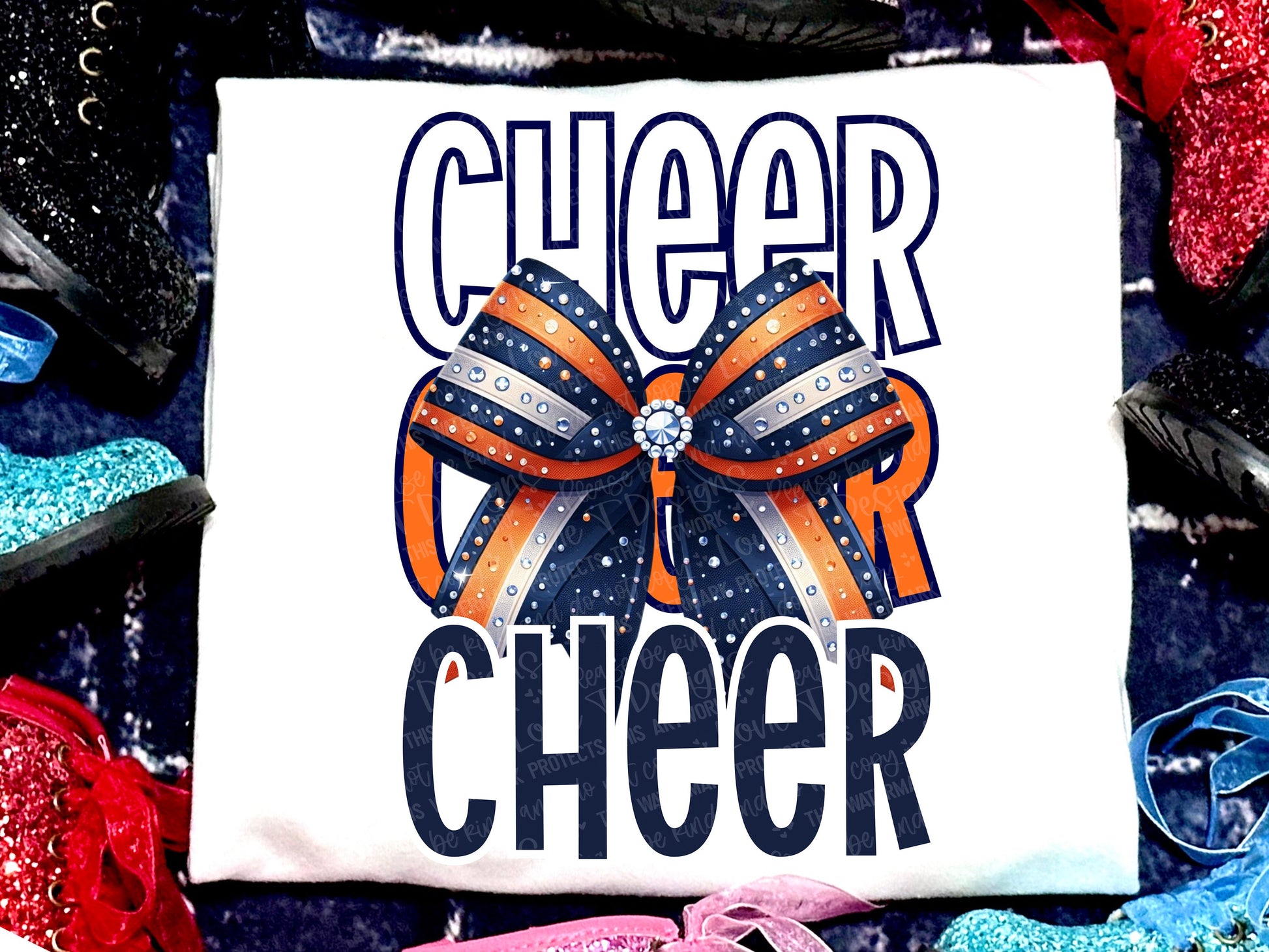 Cheer Faux Rhinestones Orange Navy-Lovie T Designs