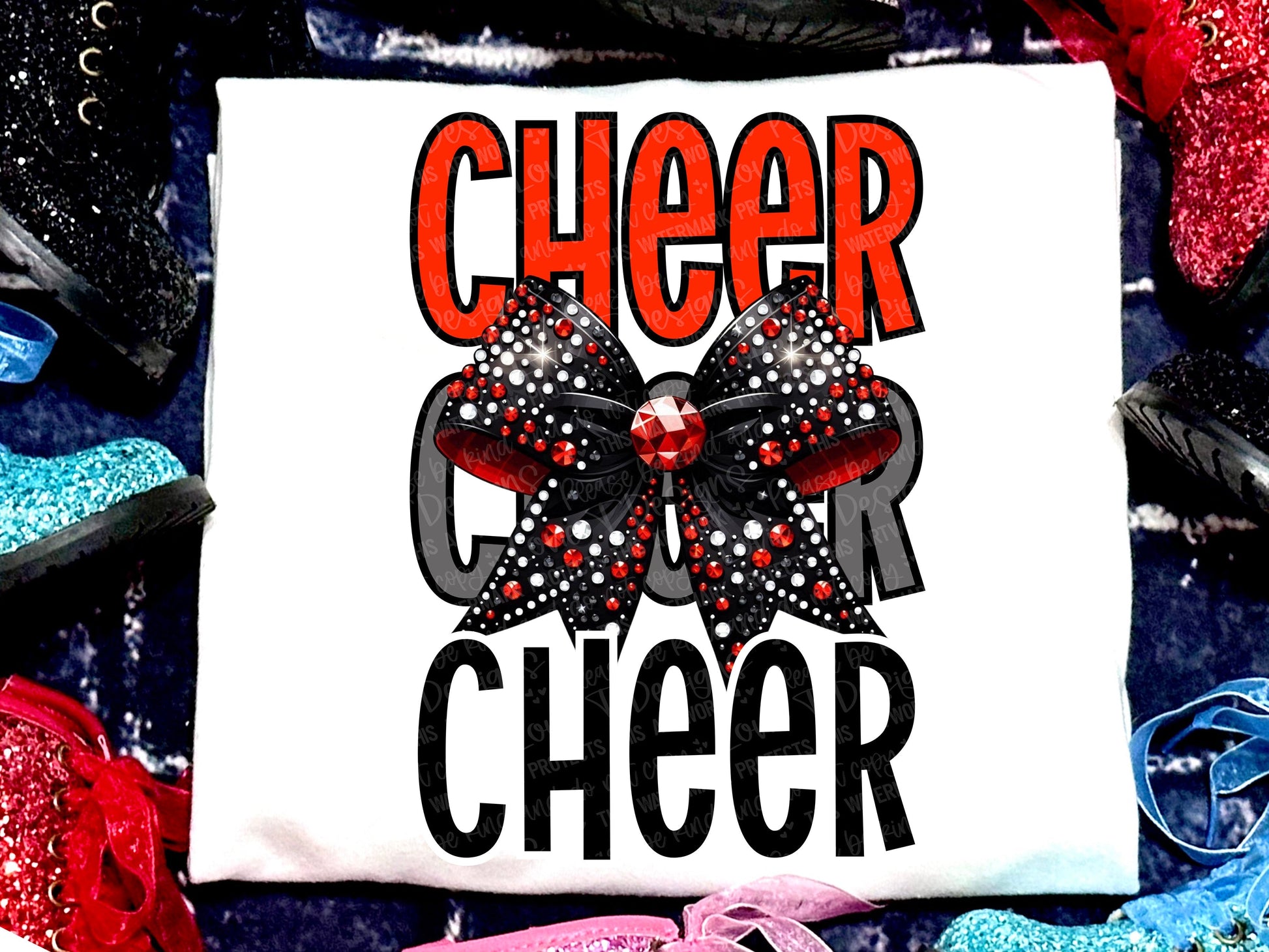 Cheer Faux Rhinestones Red Black-Lovie T Designs