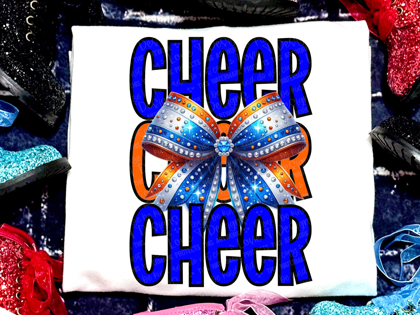 Cheer Faux Rhinestones Royal Blue Orange-Lovie T Designs