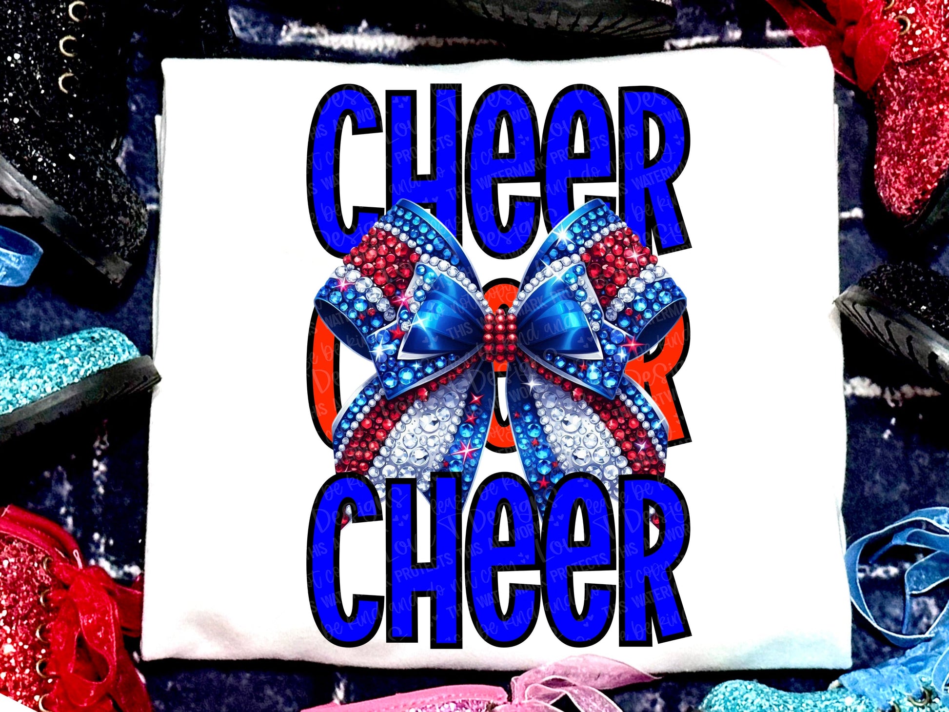 Cheer Faux Rhinestones Royal Blue Red-Lovie T Designs