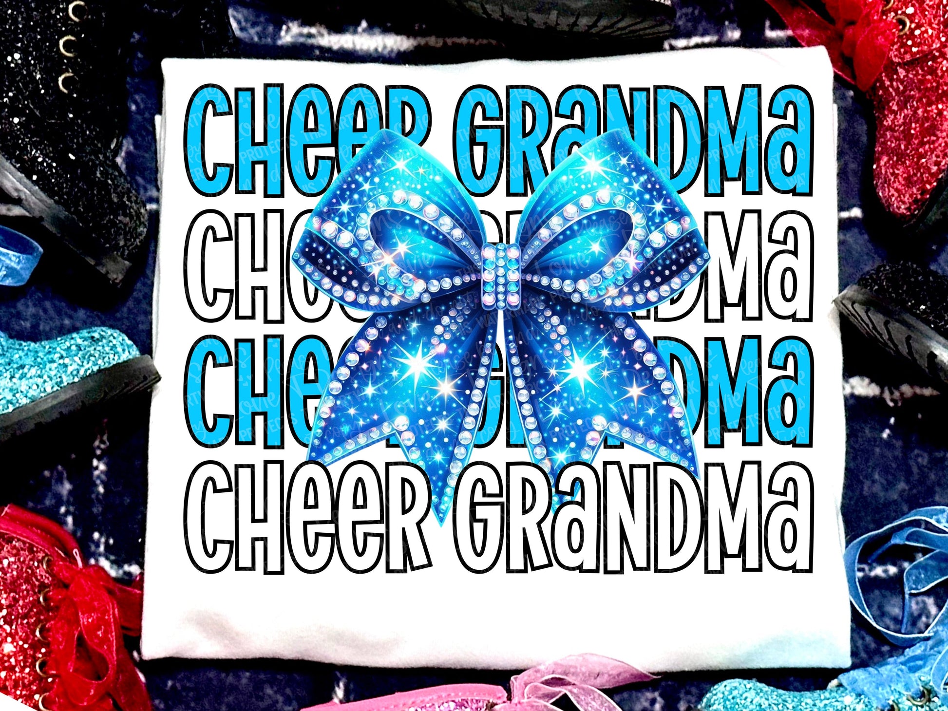 Cheer Grandma Faux Rhinestones Columbia Blue White-Lovie T Designs