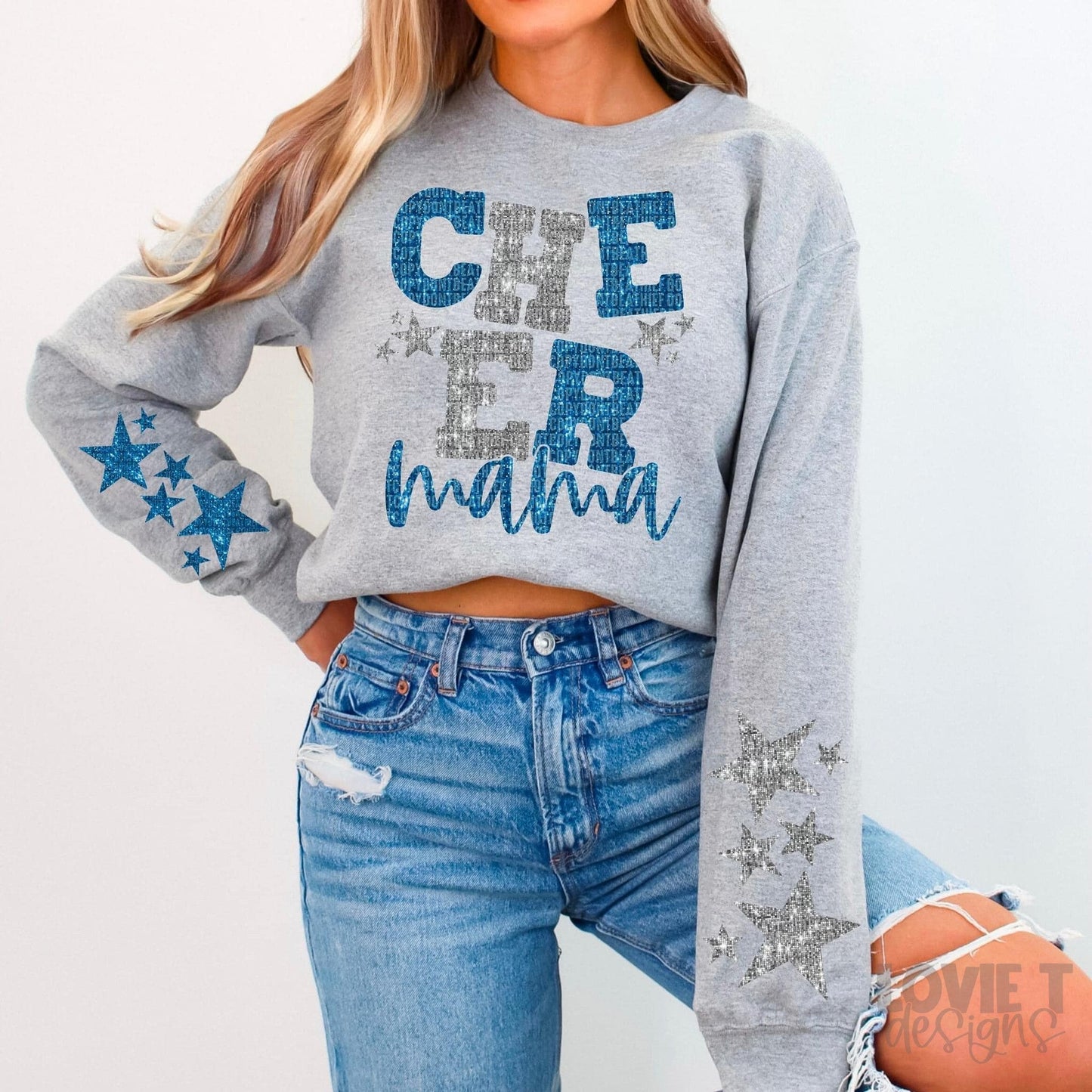 Cheer Mama Blue and Silver Faux Sparkles-Lovie T Designs